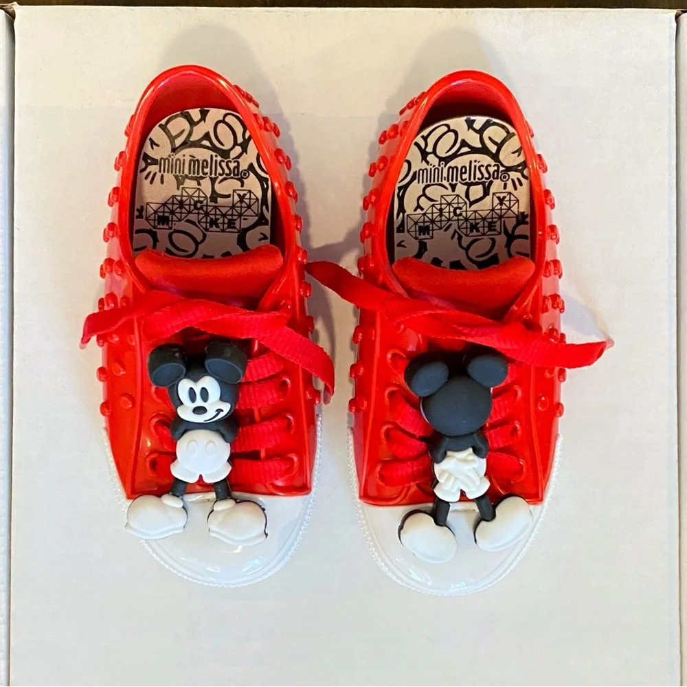 Mini Melissa Mickey Mouse red white lace up sneakers rubber shoes - Picture 2 of 10